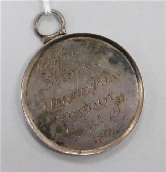A George III white metal Middleton School medal, Dec 19th, 1801.